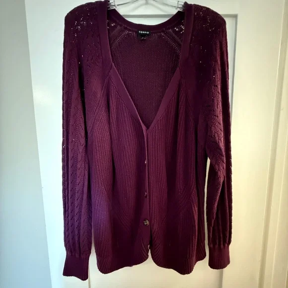 Torrid - Pointelle Cardigan Balloon Sleeve Sweater - Women’s size 3 - Picture 6 of 8